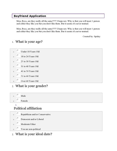 34 Official Boyfriend Application Forms Pdf Word