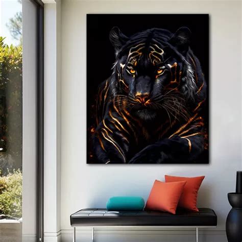 Cuadro Tigre Dorado Fondo Negro Elegante Canvas X An