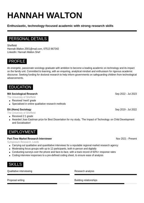 Graduate Student Cv Example Cvwizard