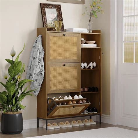 Amazon Gaomon Shoe Storage Cabinet With Flip Drawers Rattan