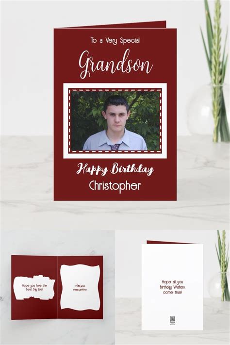 Very special Grandson photo burgundy birthday Card | Zazzle in 2023 ...