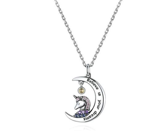 Collier Pendentif Licorne Clair De Lune Fille Ado En Argent 925 1000