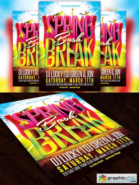 Spring Break Bash Flyer Template Free Download Vector Stock Image