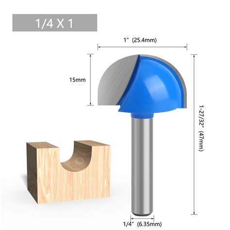 Round Bottom Router Bits 6 35Mm Shank Core Box Milling Cutter