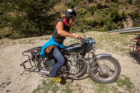 Woman Riding Royal Enfield Bullet Motorcycle India