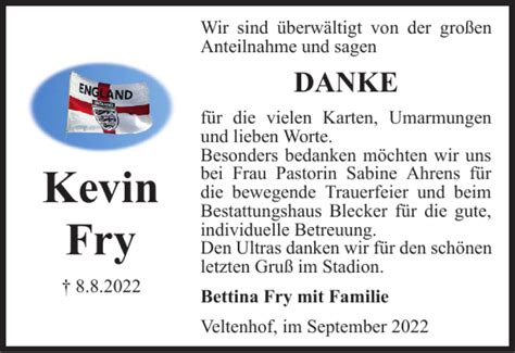 Traueranzeigen Von Kevin Fry Trauer De