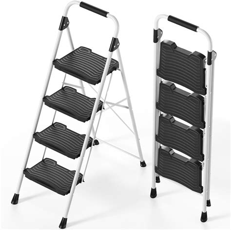 KINGRACK 4 Step Folding Ladder 900 Lbs Load Capacity Non Skid Large