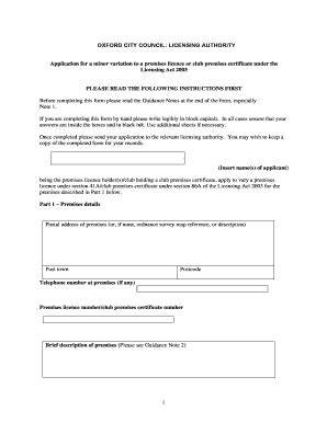 Fillable Online Oxford Gov Minor Variations Application Form Oxford