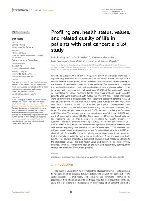 Pdf Profiling Oral Health Status Values And Related Quality Of Life In Patients With Oral