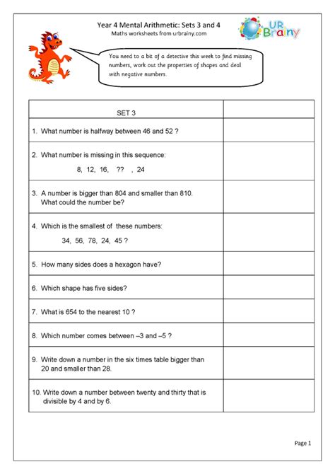 Year 4 Mental Arithmetic Sets 3 And 4 Year 4 Mental Arithmetic Maths