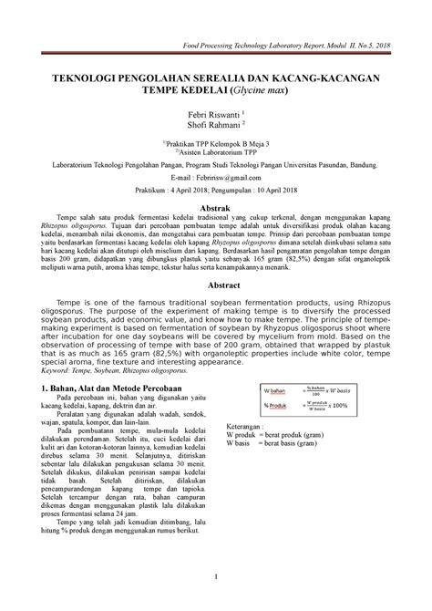 Tempe Teknologi Pengolahan Pangan Teknologi Pengolahan Serealia