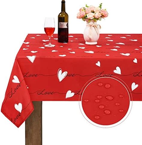 Anydesign Valentines Day Rectangle Tablecloth Red Pink Heart Fabric Table Cloth