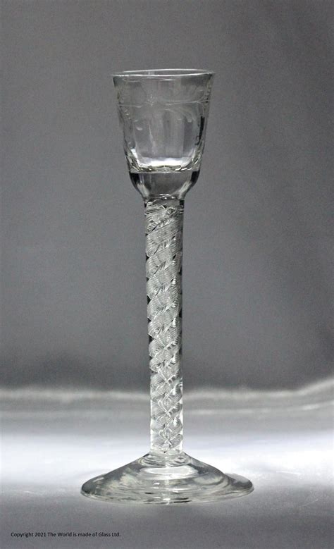 Georgian Engraved Double Series Air Twist Stem Cordial Glass 18th