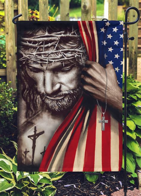 Jesus Print Garden Flag Christ Cross Flag Hand Pulling Usa Etsy