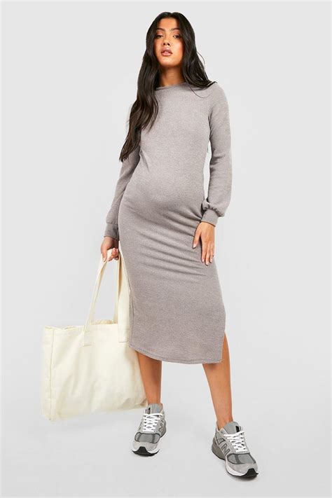 Maternity Side Split Midaxi Jumper Dress Boohoo Uk