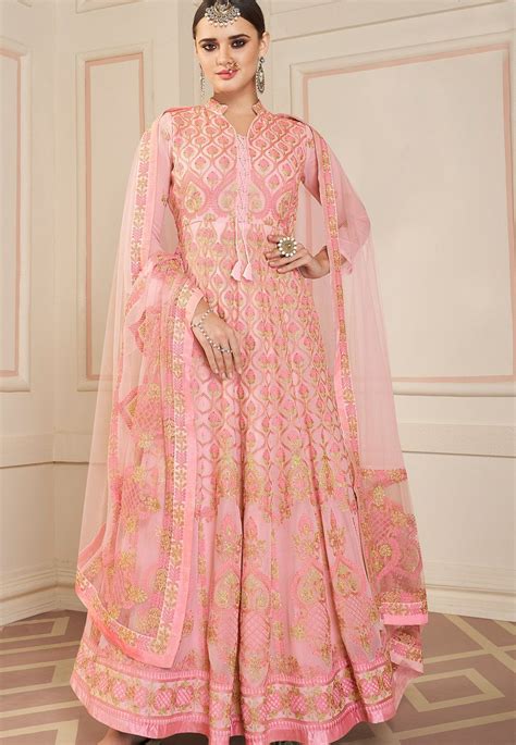 Pink Georgette Embroidered Anarkali Suit