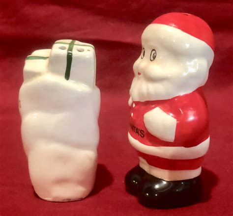 Vintage Ceramic Santa And Packages Salt And Pepper Shakers Set