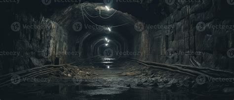 Ai Generated Eerie Underground Tunnel With Abandoned Train Track Ai