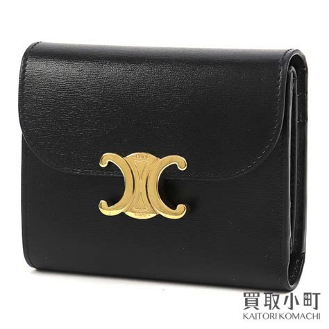 Celine セリーヌ【celine】スモールウォレット トリオンフ シャイニーカーフスキン ブラック コンパクトの通販 By 買取小町