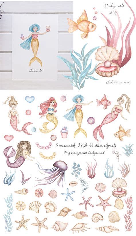 Watercolor Mermaid Collection Design Cuts