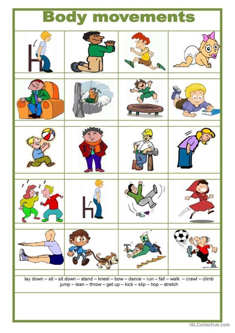 Body Movement Pictionary Picture Di English ESL Worksheets Pdf Doc