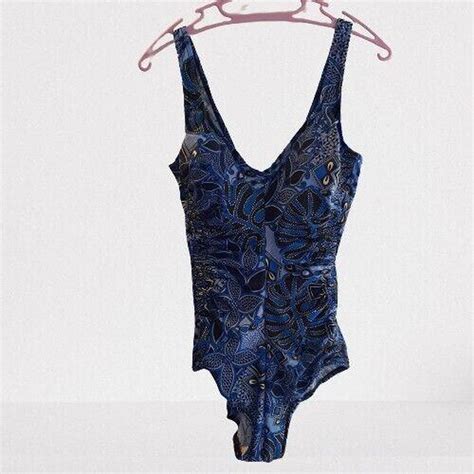 Maxine Of Hollywood One Piece Swimsuit Blue Floral Depop