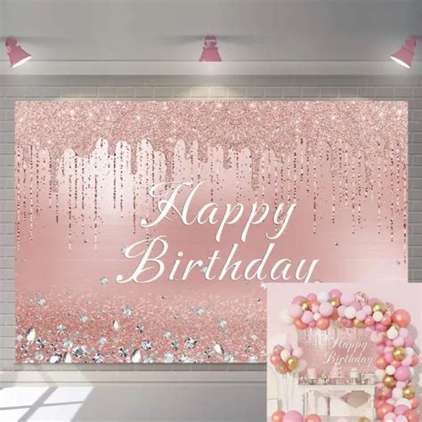 HAPPY BIRTHDAY BACKDROP Rose Gold Photography Background Sweet Girl