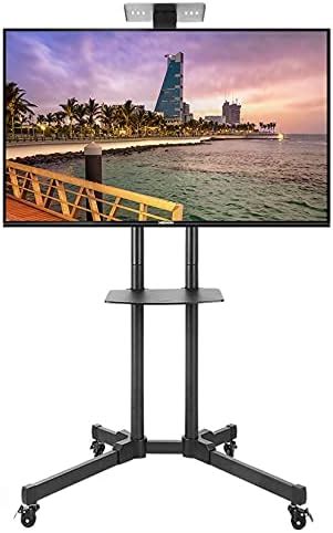 Wisfor Mobile TV Stand With Lockable Wheels Adjustable Rolling TV Cart