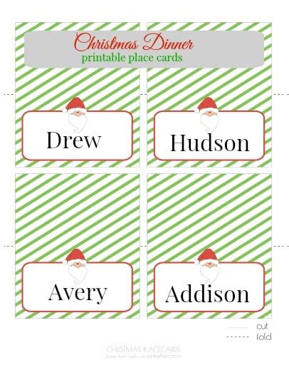 Free Printable Christmas Table Place Cards Template