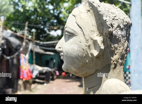 Close Up Art Model Of Maa Durga Pratima Face Goddess Durga Sculpture