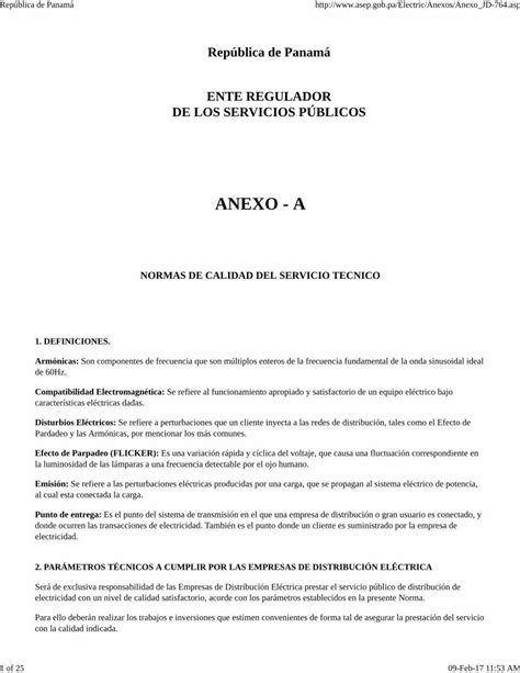 Pdf Rep Blica De Panam Anexo Calidad Servicio Los Niveles M Ximo