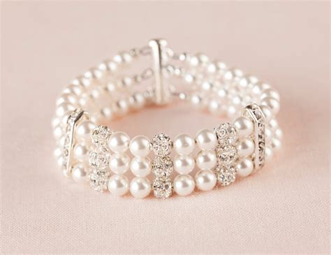 Pearl Bridal Bracelet Crystal Rhinestone Wedding Bracelet Etsy