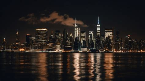 Manhattan The Skyline At Night With Lights Backgrounds | PSD Free Download - Pikbest