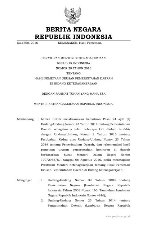 Pdf Berita Negara Republik Indonesia Berdasarkan Surat Menteri