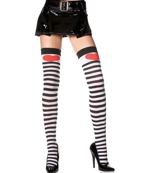 Spirit Hslloween Opaque Striped Thigh High W Heart Ebay