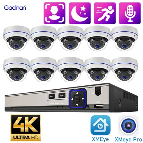 Gadinan 4K 8MP Dome Security IP Camera System 10CH POE NVR Kit Audio