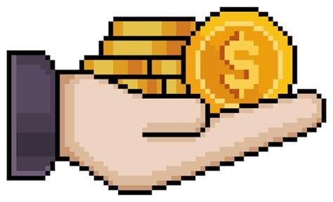 Pixel Art Mano Sosteniendo Pila De Monedas Vector Icono Para Juego De 8