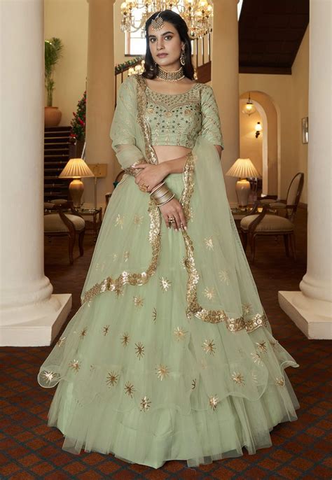 Net Circular Lehenga Choli In Pista Green Colour 4202 Party Wear Lehenga Green Lehenga