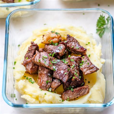 Garlic Butter Steak Bites With Mashed Potatoes For Meal Prep Clean