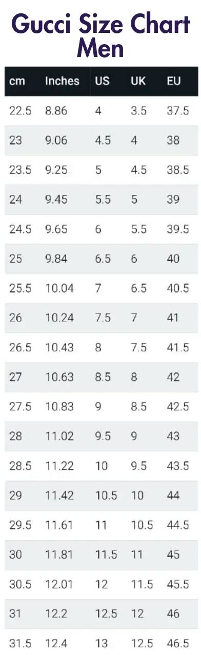 Gucci Shoe Size Chart How Do Gucci Fit In 2024