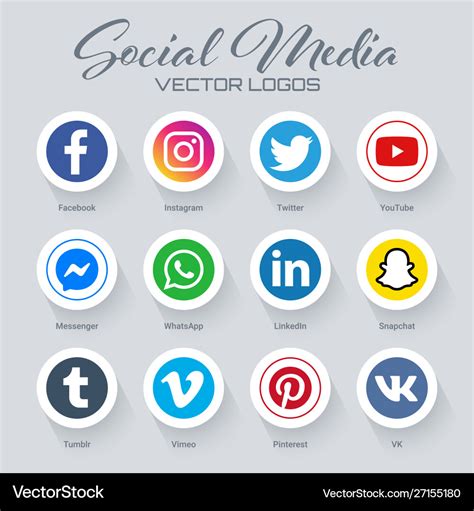 Popular social media logos collection Royalty Free Vector
