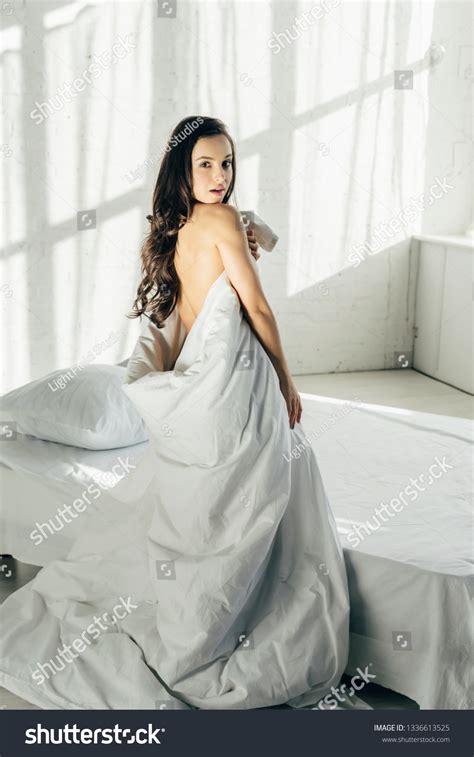 Attractive Brunette Naked Woman Wrapped Blanket Stock Photo 1336613525 Shutterstock