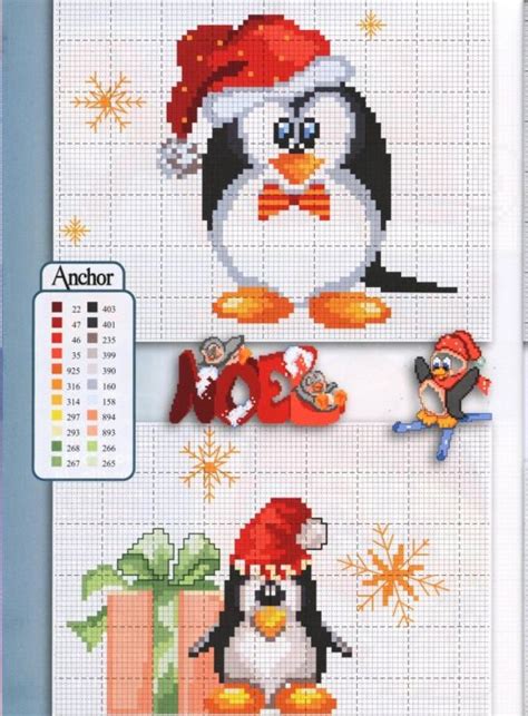 Cross Stitch Christmas Card With Penguins And Presents