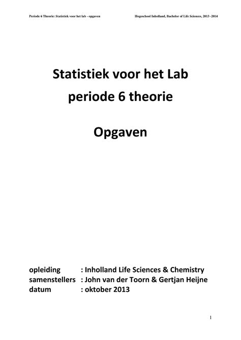 Statistiek Voor Het Lab Verplichte Opgaven Week Vragen