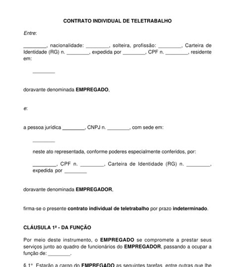 Contrato De Teletrabalho Modelo Exemplo Word E Pdf