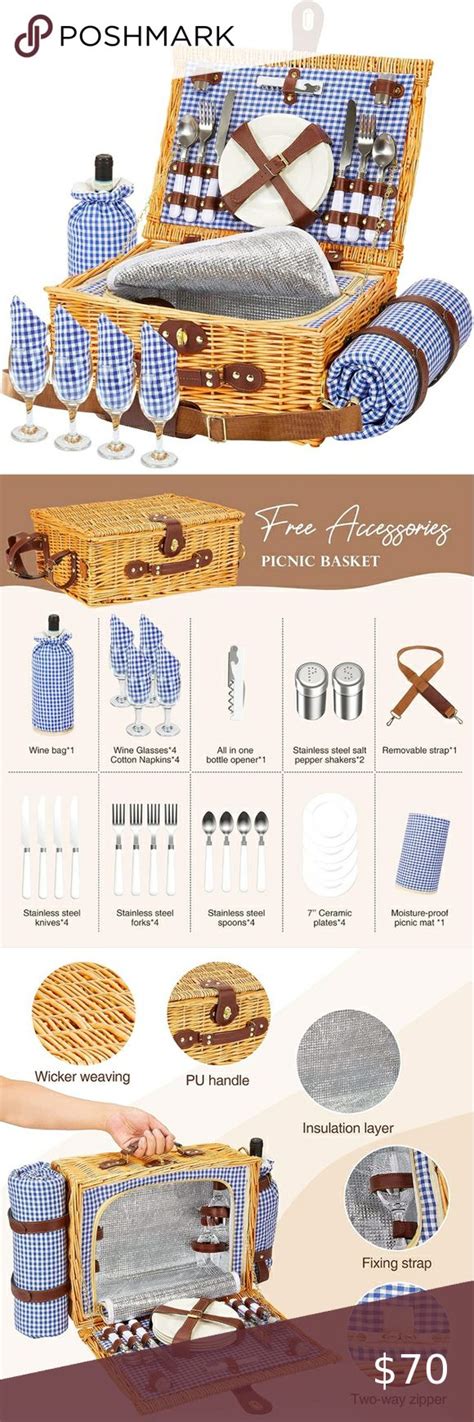 Greenstell Wicker Picnic Basket Sets For 4 Persons Picnic Basket Set