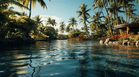 Premium Ai Image Palm Trees And Swimming Pool At Tropical Resort Beach