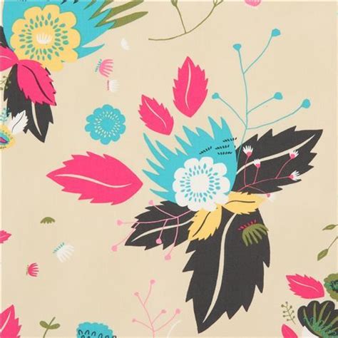 Tissu Art Gallery Fabrics Fauve Avec Des Fleurs Et Des Feuilles