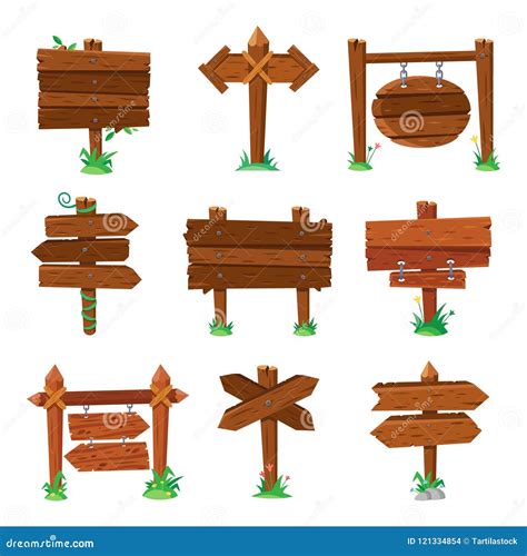 Sign Boards In Green Grass Wooden Plank Road Signs Wood Signboard Or