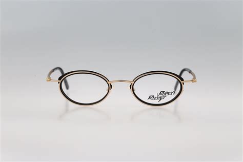 Robert Rudger 2280 010 5m Vintage 90s Black And Gold Double Rim Unique Small Oval Eyeglasses